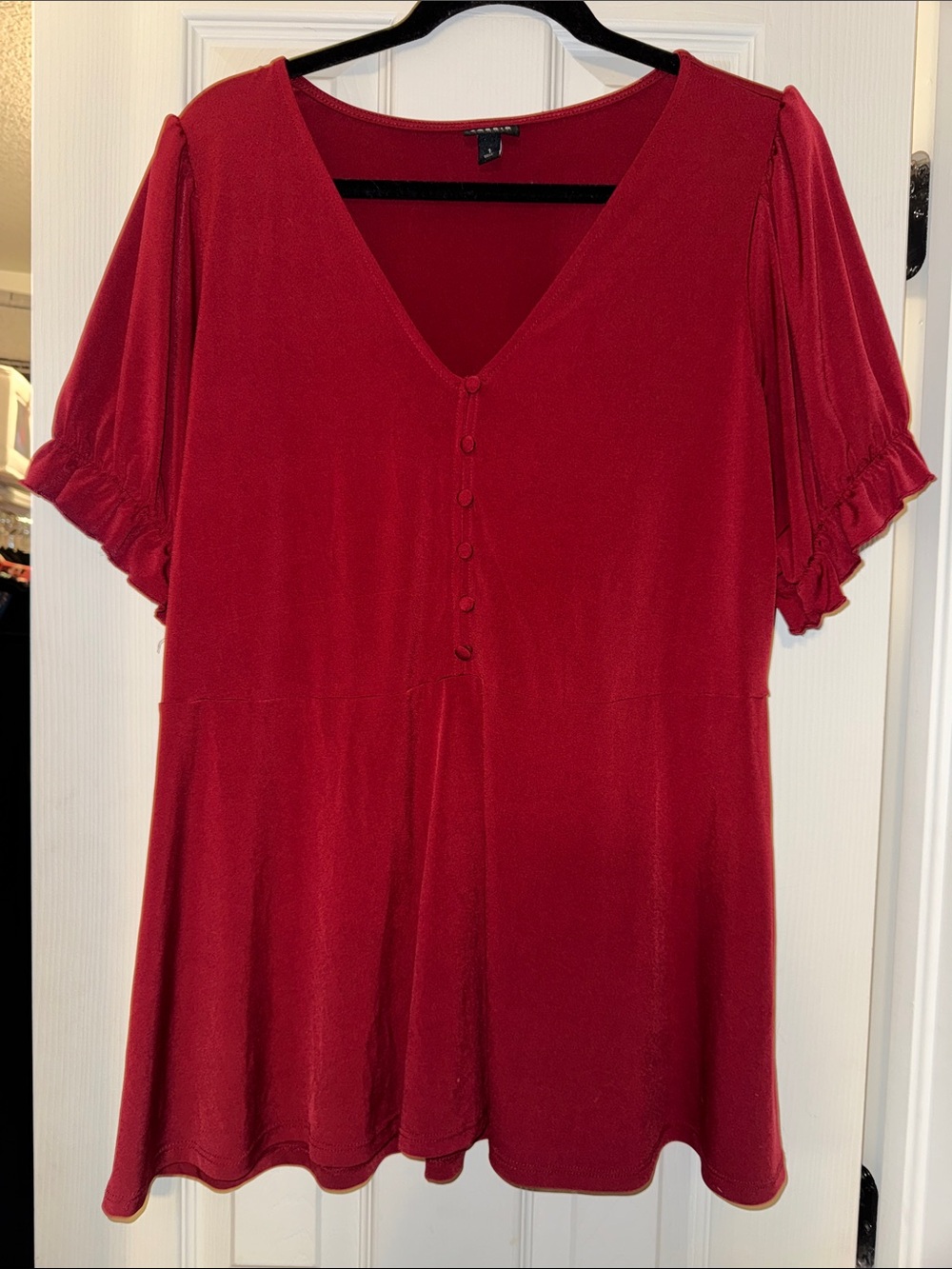 torrid Red V-Neck Button Front Tunic Top
